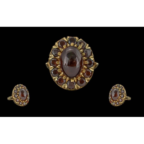 127 - Ladies Large and Impressive 9ct Gold Fire Garnet Set Cluster Ring, The Well Matched Garnet with Fire... 