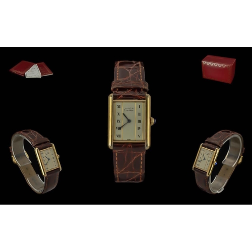 153A - Cartier Paris Ladies Vermeil Tank Quartz Wrist Watch. 20 Microns Thick. Purchased 28-6-96, Ref No 52... 