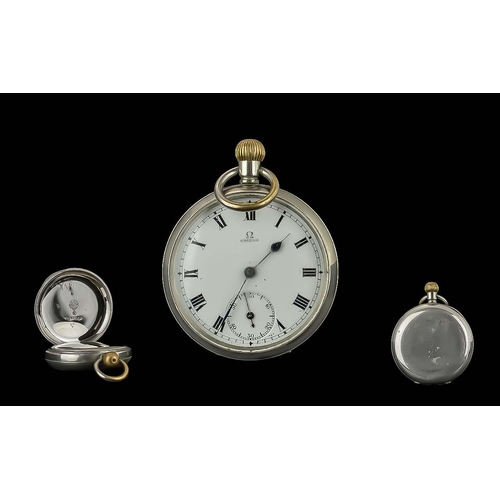 170 - Omega Geneve Medal Winner 15 Jewels, Silver Cased Open Faceted Pocket Watch ( Keyless ) Silver Marks... 