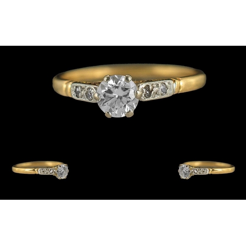 254 - Ladies 18ct Gold Diamond Set Ring, Marked 18ct to Shank. The Central Facet Diamond of Good Colour / ... 