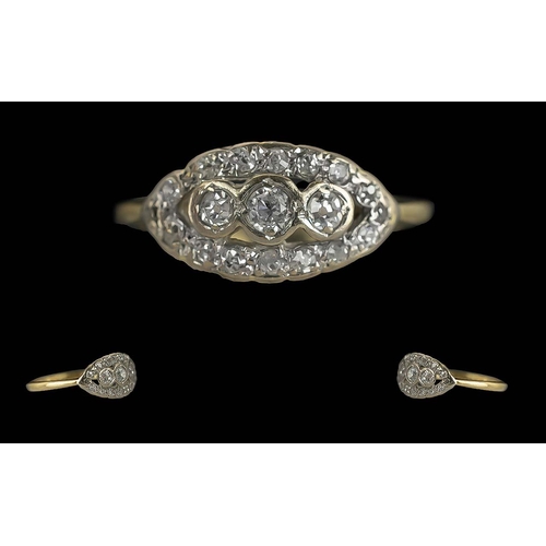 271A - 18ct Gold Old Cut Diamond Cluster Dress Ring, weight 3.35, ring size P/Q.