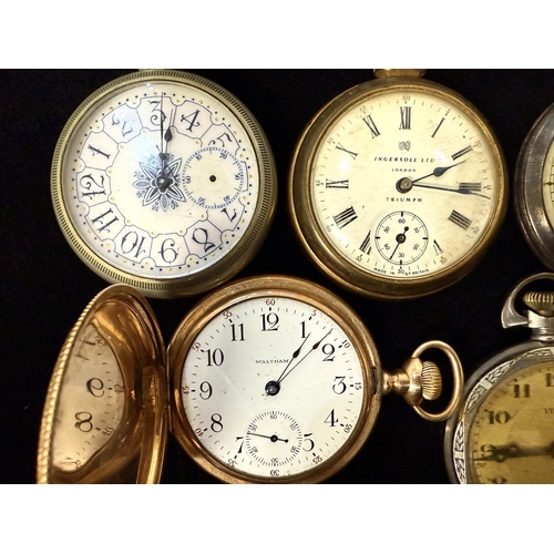 404A - Collection of Vintage Pocket Watches, including Ingersoll, Elgin, Vivax, Waltham, Virtus, Etc. Nine ... 