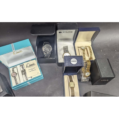 406C - Quantity of Ladies & Gentlemen's Wristwatches, all boxed, bracelet and leather straps, various makes... 