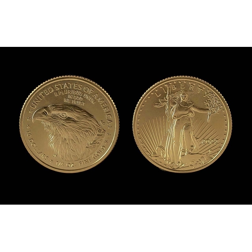 212 - United States Of America 10 Dollar 1/4 oz Fine Gold Coin - Date 2022. Purity Of Gold 999. Nr Mint Co... 