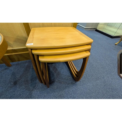 1048 - Mid Century Teak Nest of Three Tables, largest height 20'' x width 20.5'' x depth 19''.