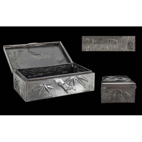 104 - Chinese Export Planished Silver Lidded Box. c.1900. With Embossed Bamboo Image Decoration To All Sid... 