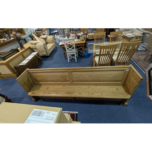 1044 - Pew Style Pitch Pine Bench, approx. 7' long x 33'' high x 15.5'' deep.