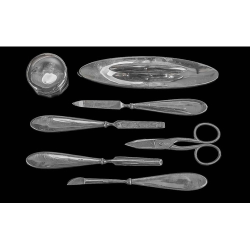 105 - Early 20th Century Seven Piece Silver Backed Manicure Set In Original Display Box. Hallmark Birmingh... 