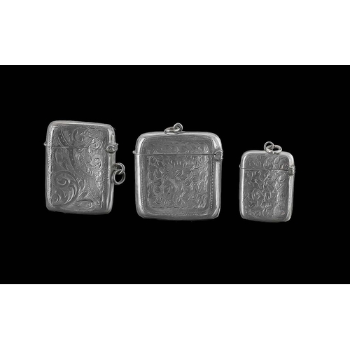 112 - Trio of Early 20th Century Fully Hallmarked Sterling Silver Hinged Vesta Cases, various dates and ma... 