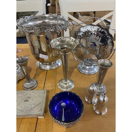 1240 - Two Boxes of Silver Plate, to include a Silea Champagne Bucket, two trinket boxes, specimen vases, c... 