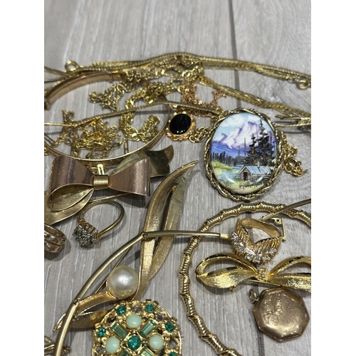 1336 - Excellent Mixed Bag of Ladies Gold Plated Quality Jewellery. Includes Brooches, Bangles, Earrings, C... 