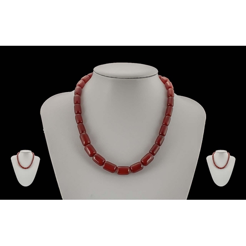 134 - A Fine Quality Vintage Block Shaped Cherry Amber Beaded Graduated Necklace of Rich Colour / Quality.... 