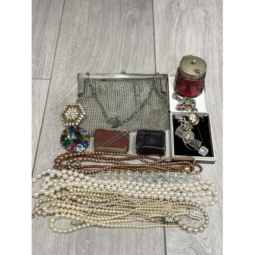 1359 - Misc Bag of Vintage Collectables. Includes Silver Plate Mesh Purse / Bag, Hat Pin, Strings of Pearls... 