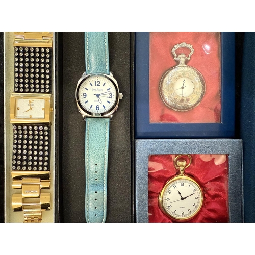 1382 - Box of Fashion Wristwatches, some boxed, including Butler & Wilson crystal set wristwatch, Marcel Dr... 