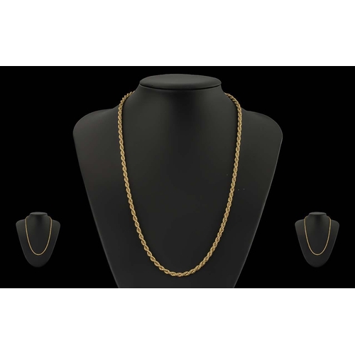 188A - A Fine 9ct Gold Ladies or Gents Rope Twist Necklace, Marked 9.375. Length 21 Inches - 53.5 cms. Weig... 