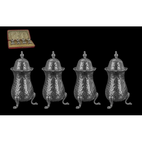 189A - Edwardian Period Superb Quality Planished Sterling Silver  Set of Four Pepperettes, hallmarked Birmi... 