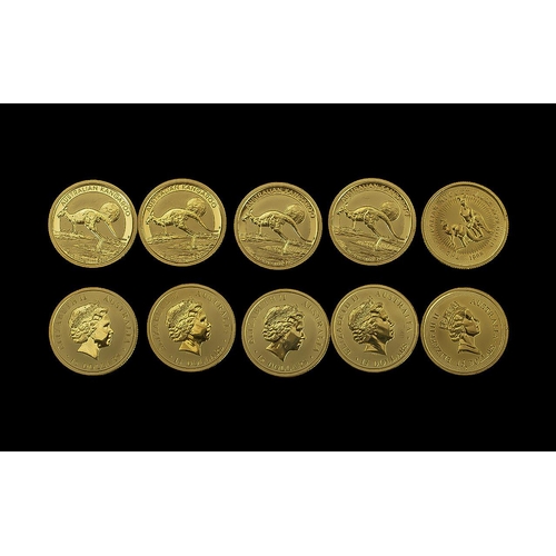 193 - Perth Mint 5 - 1/10 oz Fine Gold Kangaroo Coins, Half 0z In total. All Dated 2015.