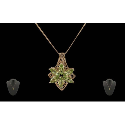 197 - Ladies 10ct Gold & Peridot Set Pendant of Excellent Quality & Design, Together with a 9ct Gold Chain... 