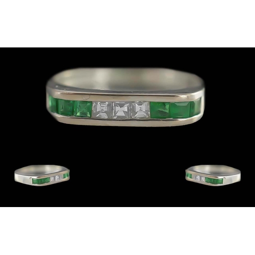 234A - Ladies 18ct White Gold Emerald and Diamond Set Dress Ring. Marked 750 - 18ct to Interior of Shank. T... 