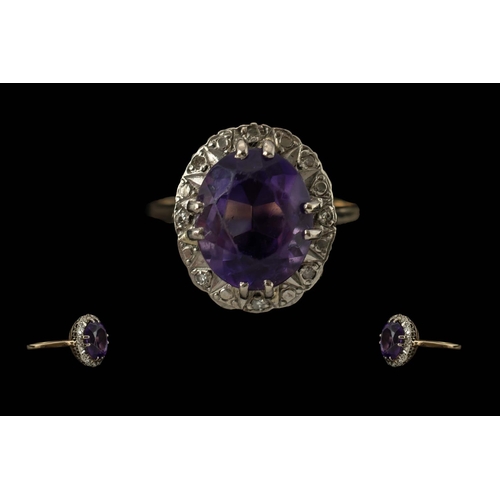 236 - Ladies 14ct Gold Amethyst & Diamond Set Ring marked 14ct gold to interior of shank.  The large facet... 