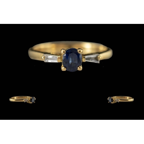 237 - Ladies 18ct Gold Contemporary Diamond and Sapphire Dress Ring - Full Hallmark To Interior of Shank. ... 