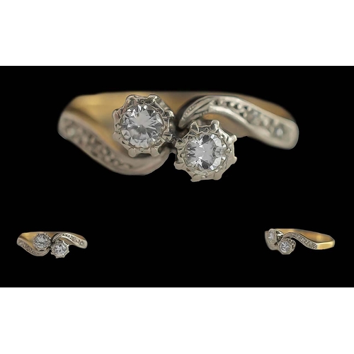 241A - Ladies 18ct Gold and Platinum Two Stone Crossover Diamond Set Ring, Marked 18ct and Platinum to Inte... 