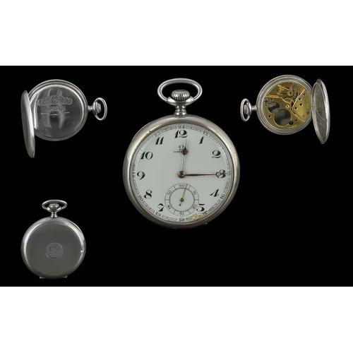 249A - Omega Geneve Medal Winner 15 Jewels Silver Cased Open Faceted Pocket Watch, Keyless. Swiss Silver Ma... 