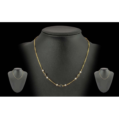 284 - Ladies Elegant 9ct Gold Sapphire / Pearl Set Necklace with Full Hallmark. Chain of Excellent Design,... 