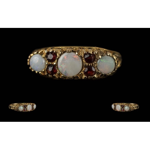 309 - Ladies 9ct Gold Opal & Garnet Set Ring, Fully Hallmarked for 9ct Gold. Approx Size R. Approx Weight ... 