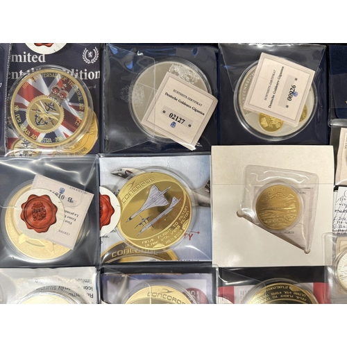 422 - Collection of Windsor Mint Collectible Commemorative Coins, mostly gold plated, including German air... 