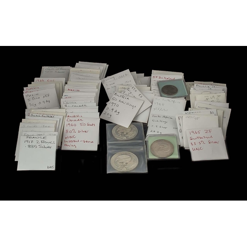 431 - Collection of Mostly Silver Coins, catalogued from around the world, to include 1916 Egyptian, 1965 ... 