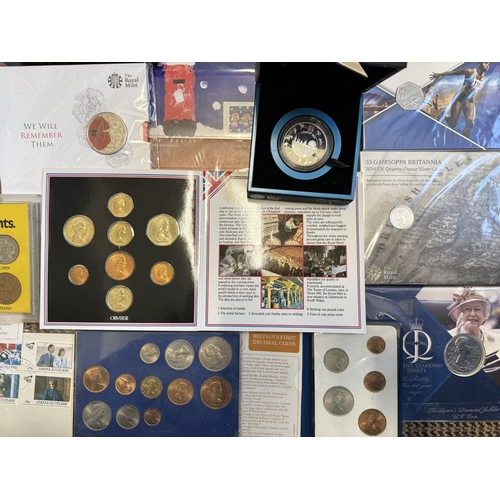 435 - Box of Collectible Coins, some silver, comprising 2012 Olympic £5 Silver Proof Coin, 2014 UK Quarter... 