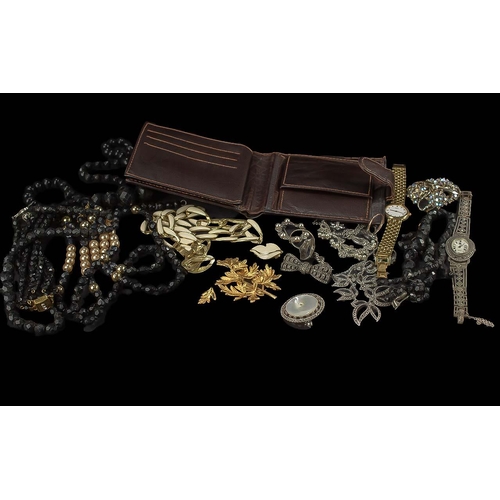 441 - Collection of Costume Jewellery, including a box of Marcasite and silver jewellery, brooches, beads,... 