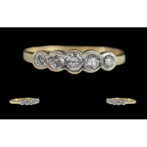 478A - Antique Period Pleasing 9ct Gold 5 Stone CZ Dress Set Ring - Full Hallmark To Shank. Ring Size (R)