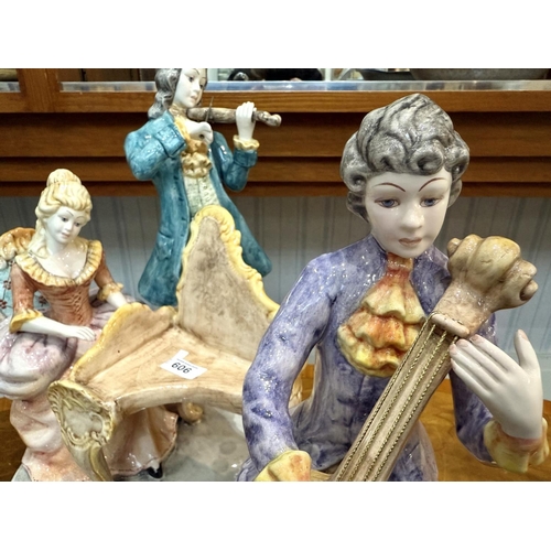 606 - Large Beautiful Continental Porcelain Figure of a Trio of Musicians, made and produced by Gianni Lor... 