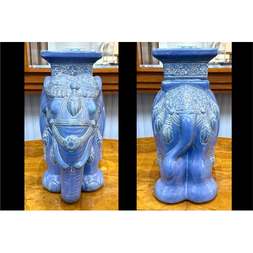 831 - Oriental Porcelain Elephant Side Table/Pedestal, blue, measures 18'' high x 22'' long approx.