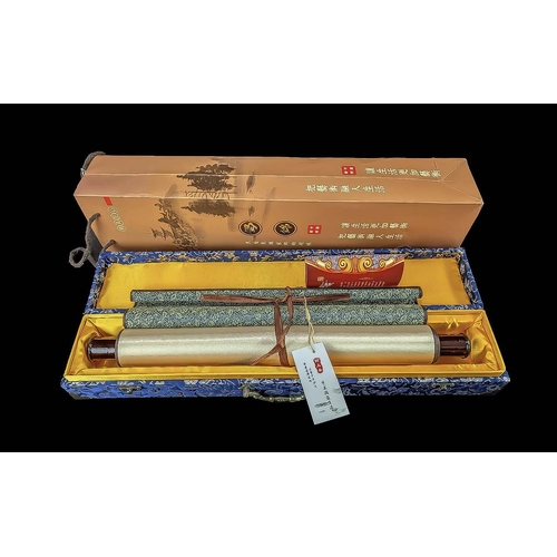 845 - China Shu Brocade Silk Scroll, in a brocade box, together with a China Shu Brocade framed silk pictu... 