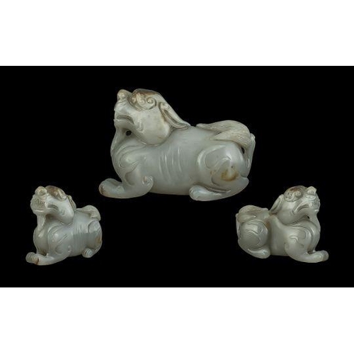 846 - Oriental Jade Carved Figure Foo Dog, Length 3½ Inches