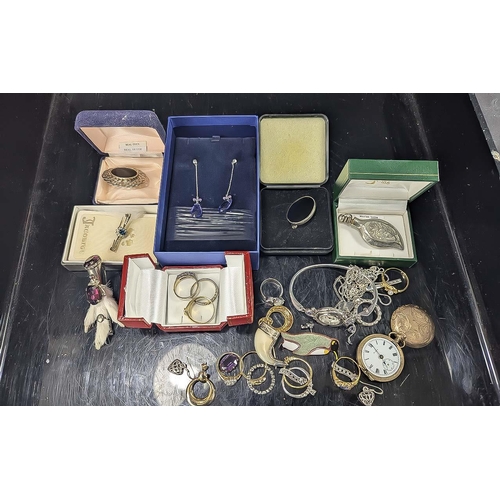 1415 - Mixed Bag of Jewellery, Includes Silver & Amethyst Rabbit Foots Brooch, Rings, Watches, Brooches, Sw... 