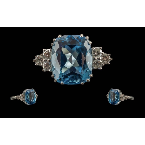 10 - Ladies Top Quality 18ct Gold Aquamarine and Diamond Set Dress Ring, With Full Hallmark to Shank. The... 