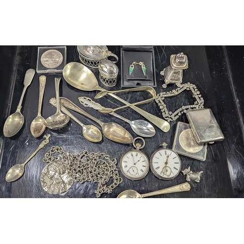 1471 - Bag of Mixed Collectables. Includes Cutlery, Pocket Watches, Salts, Costume Jewellery etc.