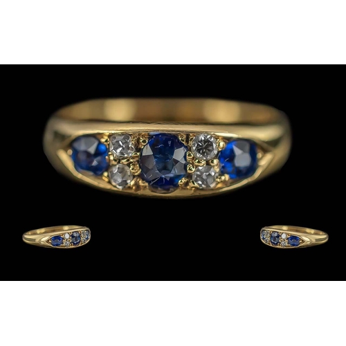 15A - Late Victorian Period 1837 - 1901 Excellent Ladies 18ct Gold Sapphire and Diamond Set Ring, pave set... 