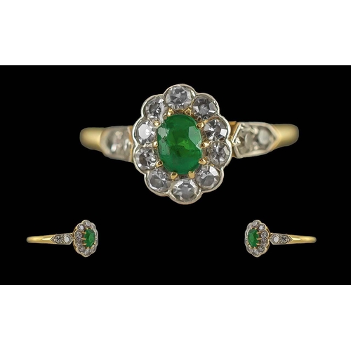 22 - Ladies Pleasing Quality Antique Period 18ct Gold and Platinum Diamond and Emerald Set Cluster Ring. ... 