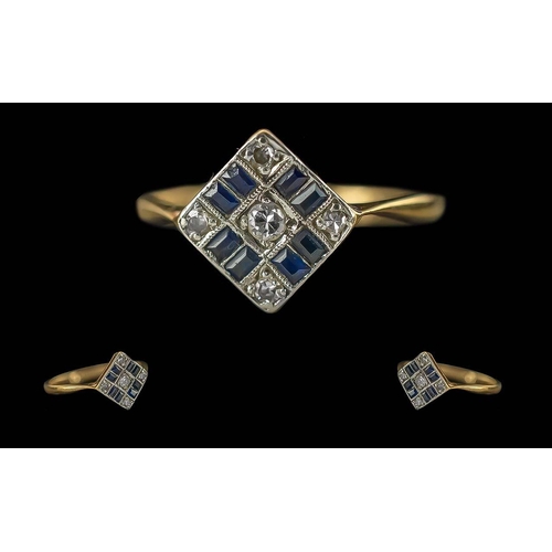 32A - Ladies Attractive 18ct Gold and Platinum Petite Diamond and Sapphire Set Ring, The Pave Set Diamonds... 