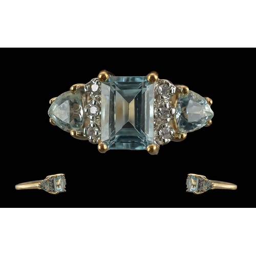 38 - Ladies Attractive 9ct Gold Aquamarine and Diamond Set Ring. Full Hallmark to Interior of Shank. The ... 