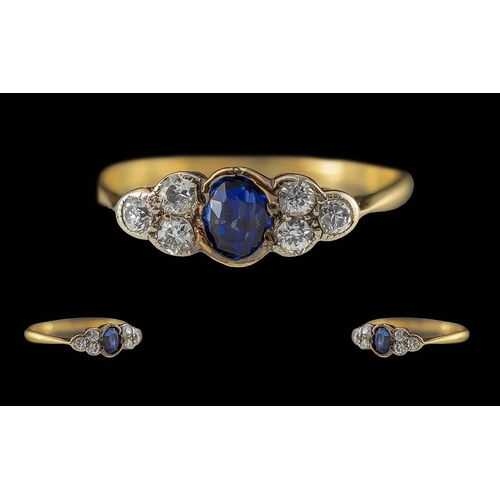 40A - Ladies Attractive and Petite 18ct Gold Sapphire and Diamond Set Dress Ring, not marked, tests 18ct, ... 