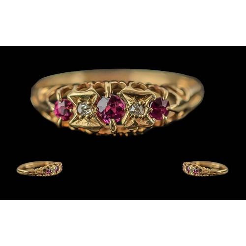 41 - Edwardian Period Ladies 18ct Gold Pleasing 5 Stone Ruby and Diamond Set Ring, Full Hallmark for Ches... 