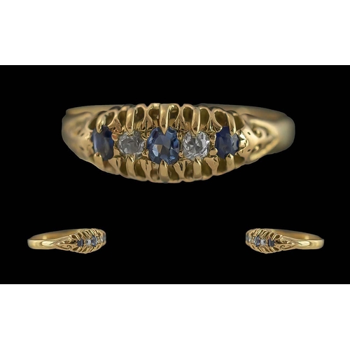 46 - Antique Period - c,1900 Ladies 18ct Gold Sapphire and Diamond Set Ring, Raised Open worked Setting, ... 