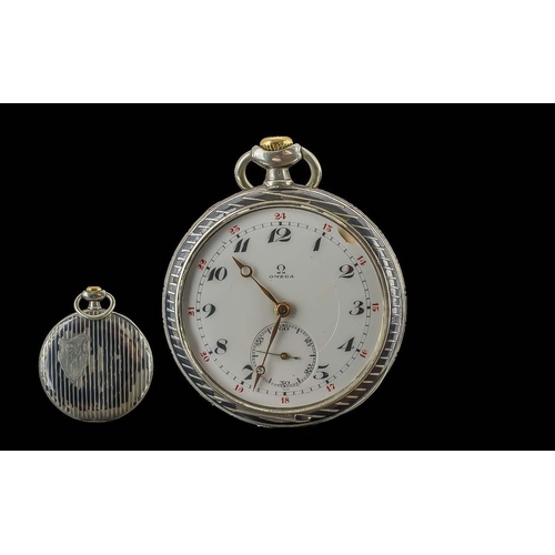 100 - Omega - Early Silver Open Faced Keyless Pocket Watch, Medal Winner. Features White Enamel Dial, Gold... 