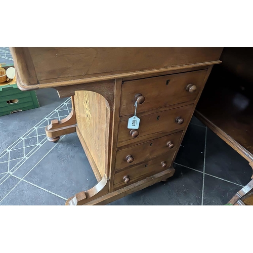 1021 - Victorian Mahogany & Walnut Inlaid Davenport Writing Desk, with hinge top and stationery compartment... 